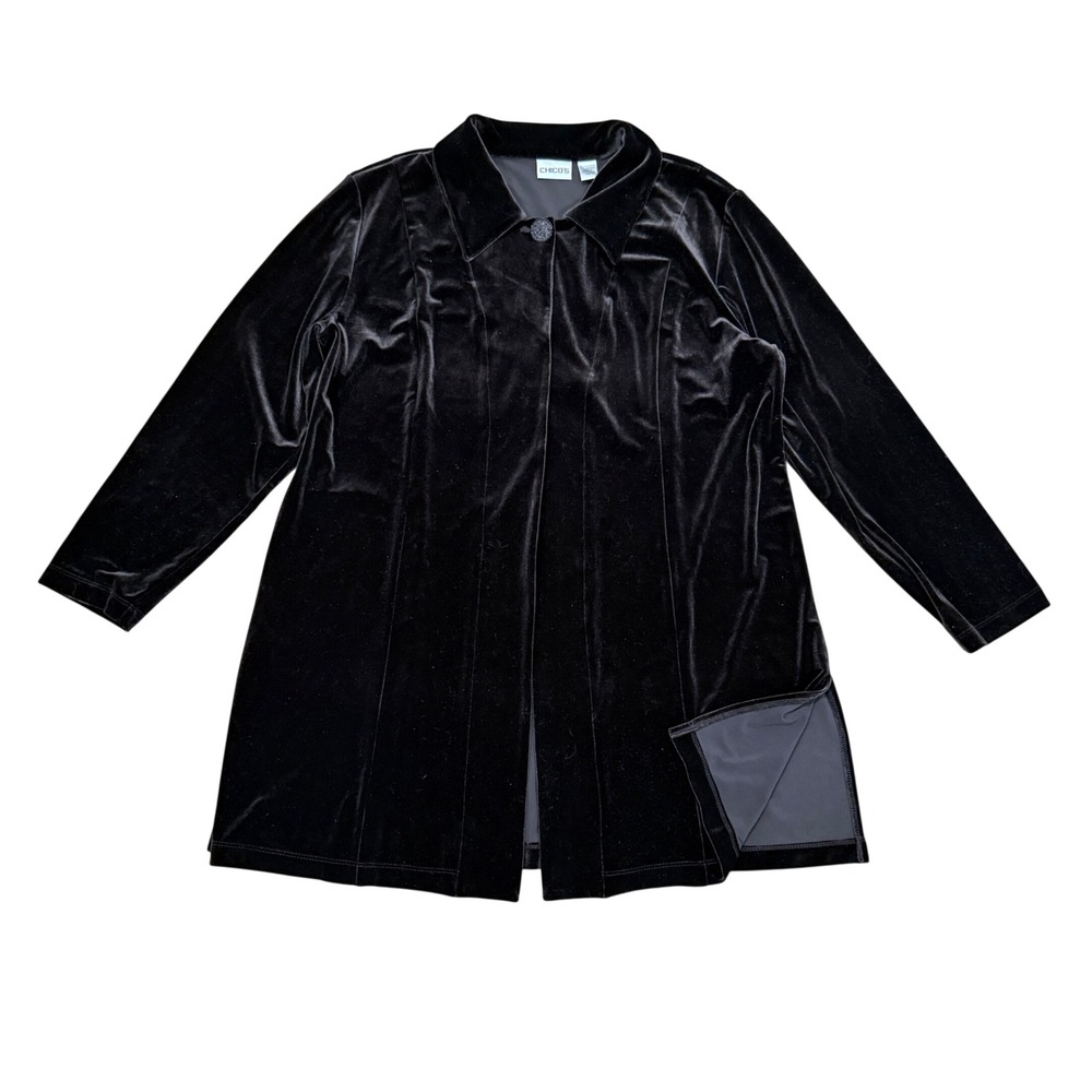 Chicos Velvet Duster Cardigan Brown Long‎ Sleeve One Button Cardigan Women 3 XL